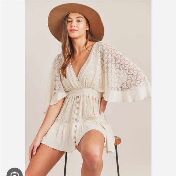 Free People Shyanne Romper Beige XS - Picture 4 of 9